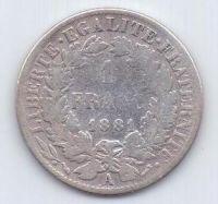 1 франк 1881 г. Франция