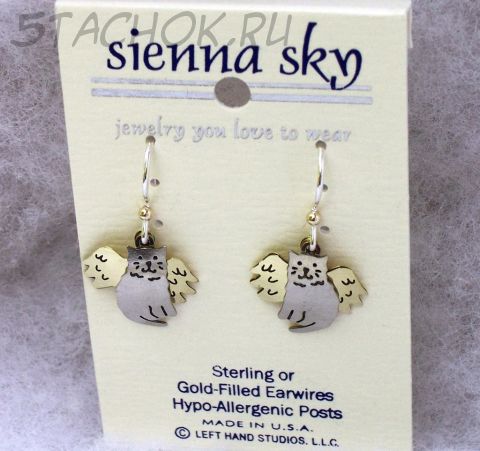 Серьги "Коты-ангелочки" под серебро и под золото, дужки - серебро 925