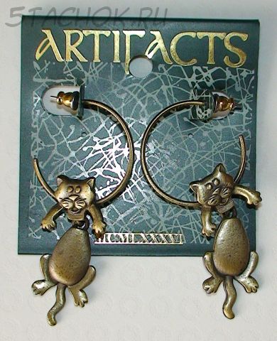 Серьги-гвоздики "Котики на колечках" под бронзу