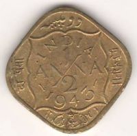 1/2 анны 1943 г. Британская Индия