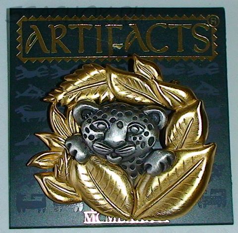 Брошь "Леопардик в джунглях" под олово и золото