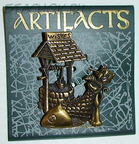 Брошь "Кот поймал рыбку желаний" под бронзу