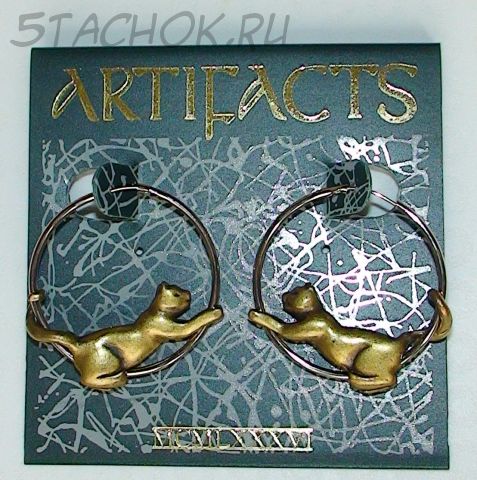 Серьги-кольца "Кошки" под бронзу/серебро