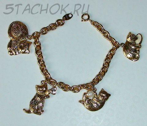 Браслет "Котейки" под золото