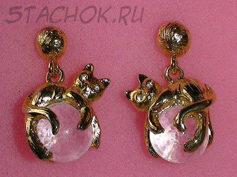 Серьги-гвоздики "Котики на шариках" под золото