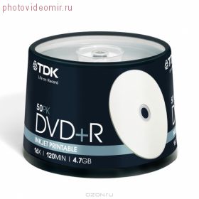 Диски TDK DVD+R 4,7Gb 16x Printable cake box 50