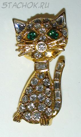 Брошь "Зеленоглазый котик"