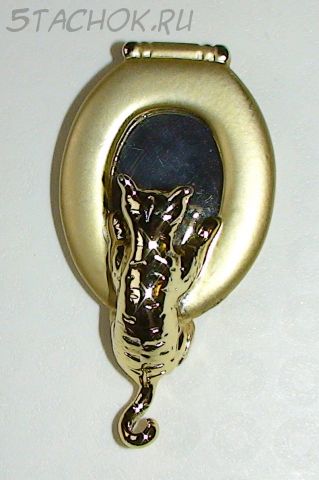 Брошь "Котик решил попить" под золото с зеркалом