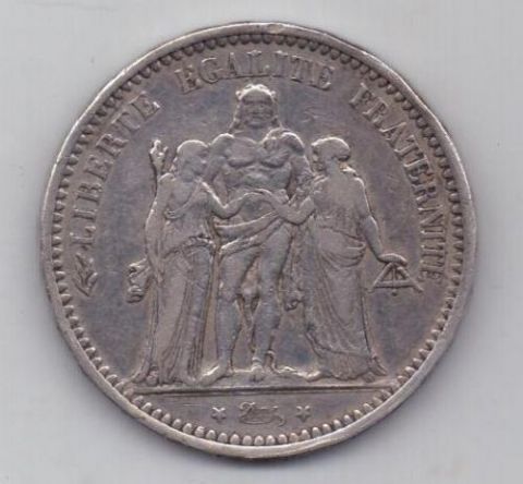 5 франков 1873 г.  Франция редкий монетный двор