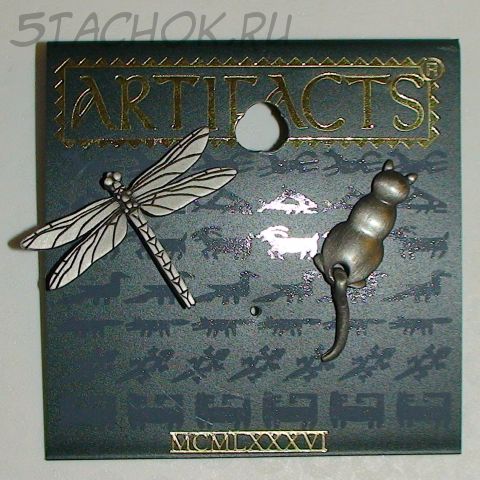 Набор из двух брошей "Котейка и стрекозка" под олово