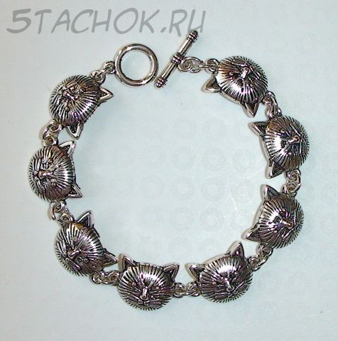 Браслет "Кошачьи мордочки" под черненое серебро