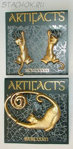 Набор Брошь и Серьги "Кошечка" под золото