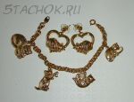 Набор Серьги и Браслет "Котейки" под золото
