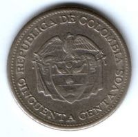 50 сентаво 1960 г. редкий год 150 лет революции Колумбия