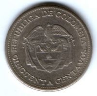 50 сентаво 1960 г. редкий год 150 лет революции Колумбия