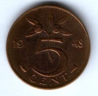 5 центов 1948 г. Нидерланды