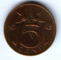 5 центов 1948 г. Нидерланды