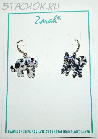 Серьги "Котята в стиле Инь-Янь" серебро 925, ювелирная эмаль