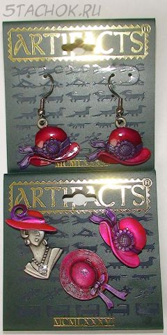 Комплект Серьги и 3 броши "Шляпки, шляпки, шляпки..." под олово, камень сваровски, ювелирная эмаль