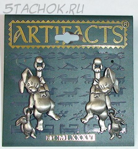 Серьги-гвоздики "Зайка с зайчонком" под олово