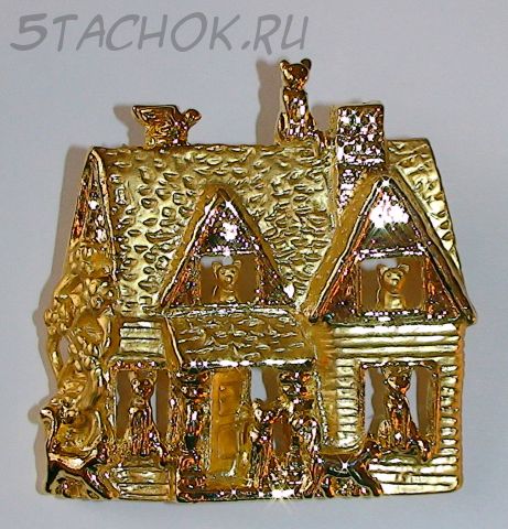 Брошь "Пряничный кошкин дом" под золото