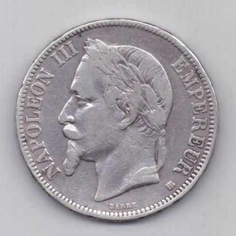 5 франков 1867 г. ВВ Франция