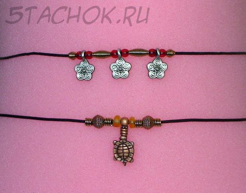 Два колье "Черепашка" и "Цветочки" олово/бронза/камушки (JJ США)