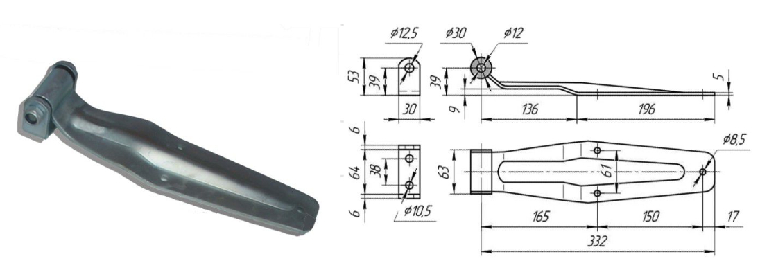 Петля заднего портала 332 мм Zn (Арт: 41012)