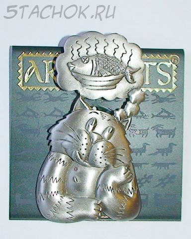 Брошь "Котик мечтает о рыбке" под олово