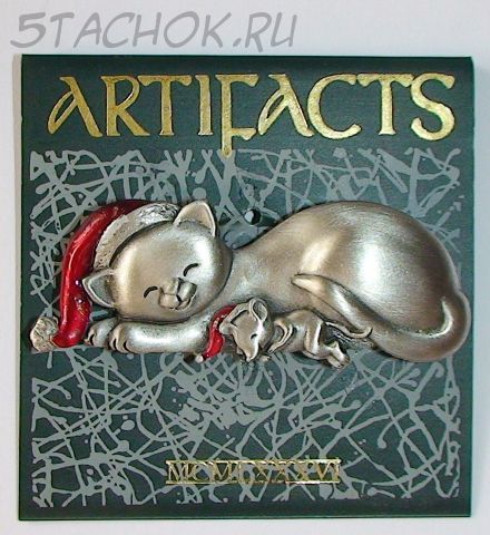 Брошь "Рождественские Котенок и Мышонок" под олово/эмаль