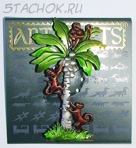 Брошь "Обезьянки на пальме" под олово, эмаль