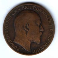 1 пенни 1908 г. Великобритания