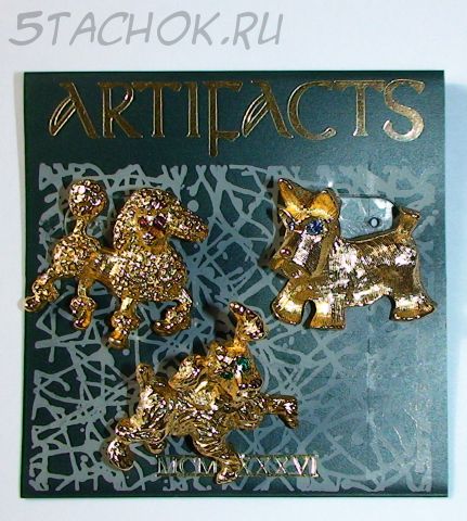 Три броши "Породистые песики" под золото, сваровски