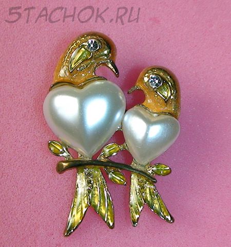 Брошь "Райские птицы" под золото, эмаль, камушки