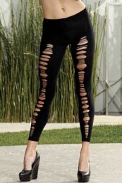 90244 B SH / ЛЕГГИНСЫ НЕПРОЗРАЧНЫЕ С РАЗРЕЗАМИ СПЕРЕДИ (ЧЕРНЫЙ)
