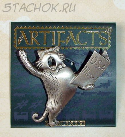 Брошь "Кот поет О-Соле-Мяу!" под олово