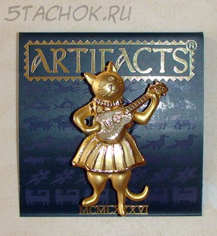 Брошь "Киса с гитарой" под золото