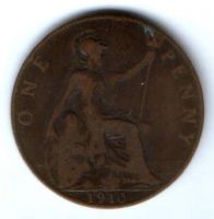 1 пенни 1910 г. Великобритания