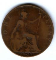 1 пенни 1907 г. Великобритания