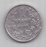 1 франк 1909 г. редкий год. Бельгия