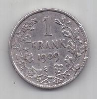 1 франк 1909 г. редкий год. Бельгия