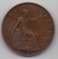 1 пенни 1920 г. Великобритания