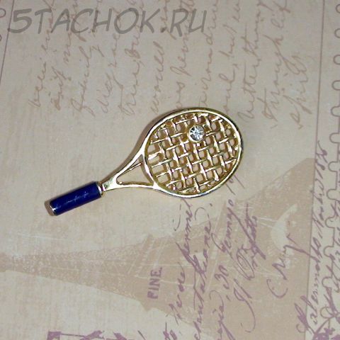 Брошь "Теннисная/бадминтонная ракетка" под золото,эмаль,стразы
