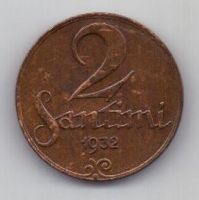 2 сантима 1932 г. Латвия