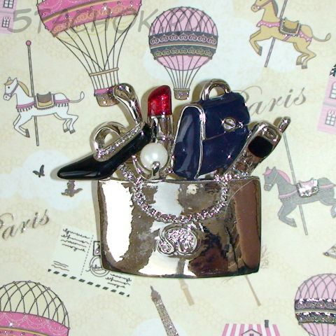 Брошь "Дамский шкафчик" под серебро, эмаль