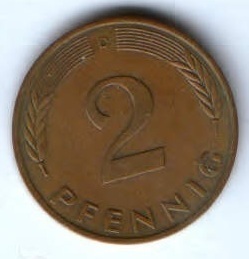 2 пфеннига 1991 г. Германия