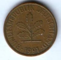 2 пфеннига 1991 г. Германия