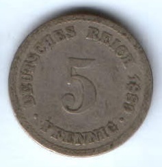 5 пфеннигов 1889 г. Германия