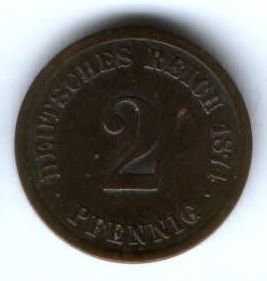 2 пфеннига 1874 г. Германия