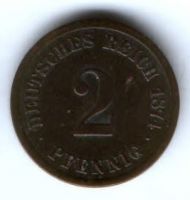 2 пфеннига 1874 г. Германия